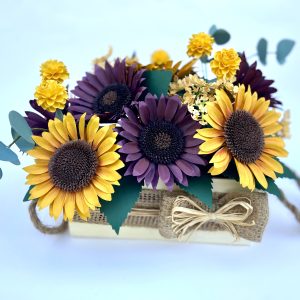 Slnečnice v drevenej krabičke